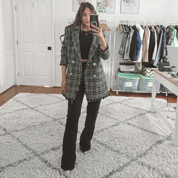 DKNY tweee Black And White Classic Double Breasted Blazer Size 10 - Picture 9 of 10